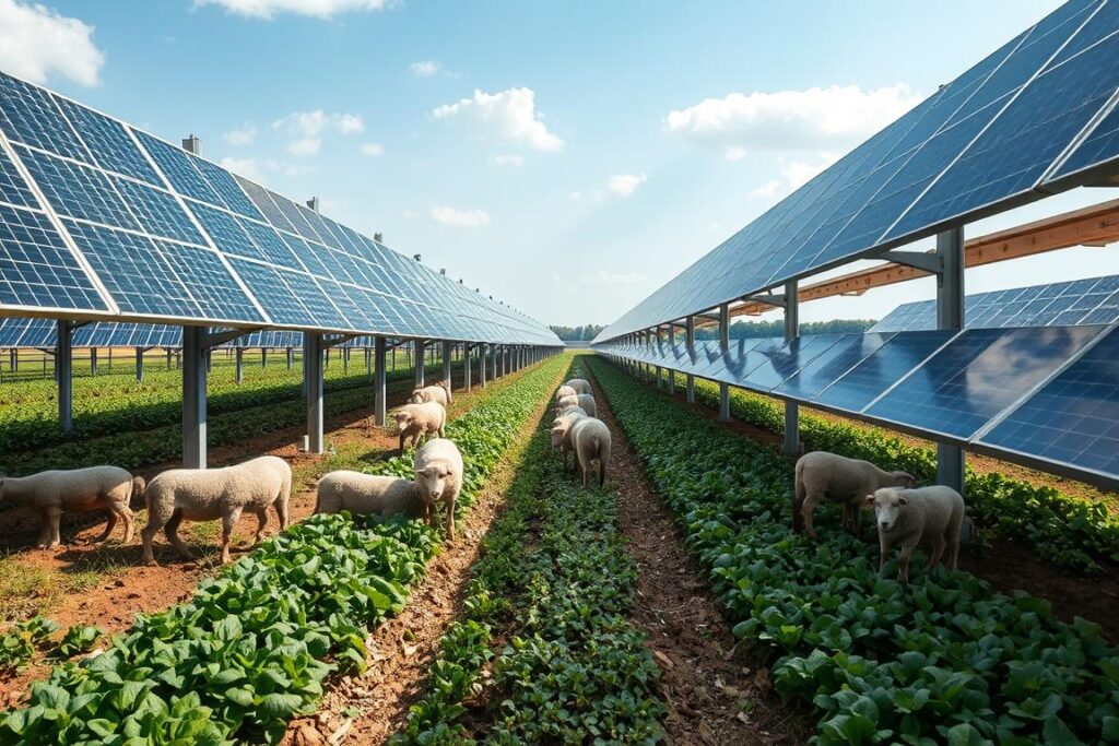 Agri-Photovoltaik Anlage mit landwirtschaftlicher Nutzung unter den Modulen