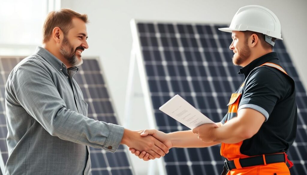 Erfolgreich abgeschlossene EVU-Anmeldung mit Handschlag zwischen Kunde und Elektriker