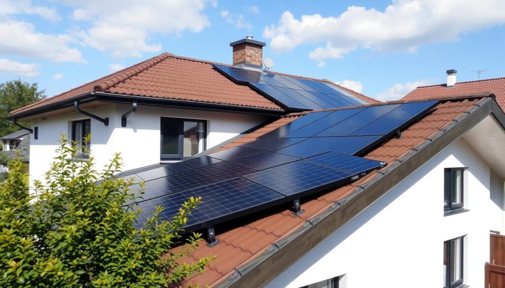 Erfolgreich angemeldete Solaranlage auf einem Hausdach in Betrieb