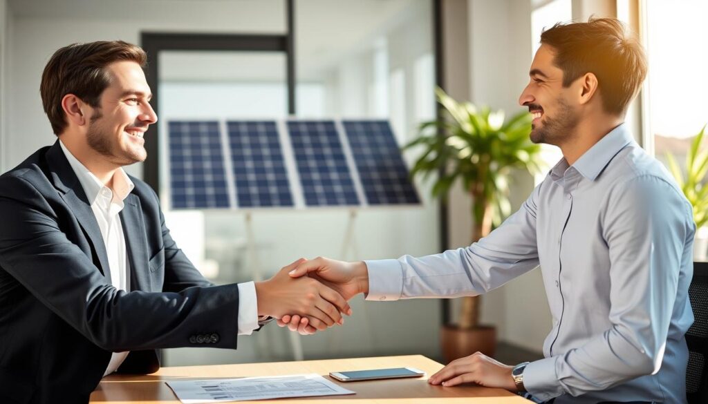 Erfolgreicher PV-Anmeldung Dienstleister mit zufriedenem Kunden