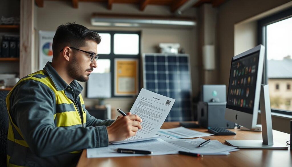 Installateur bei der EVU-Anmeldung für Photovoltaikanlage