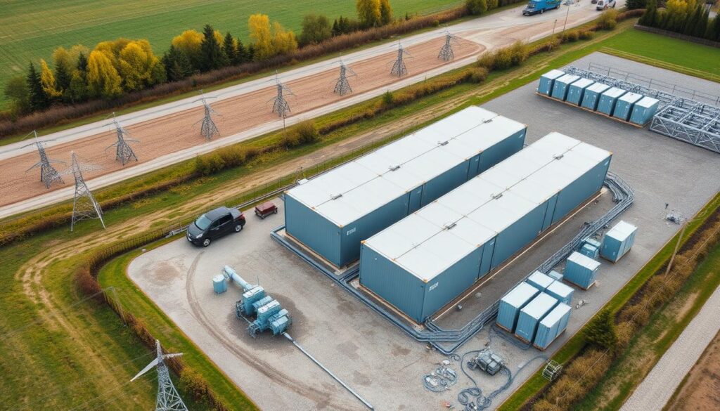 Luftaufnahme des erfolgreich umgesetzten Batteriespeicherprojekts in Jardelund