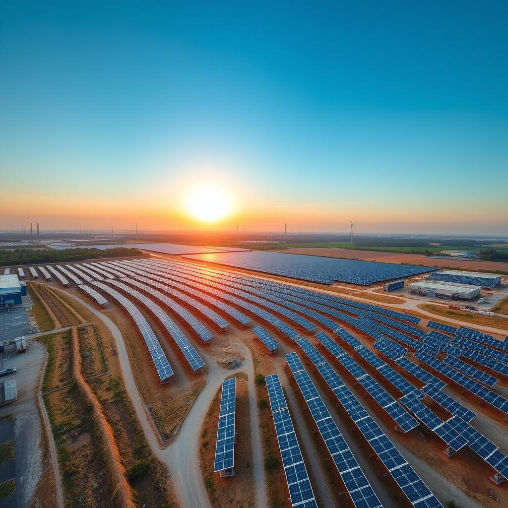 Luftaufnahme einer Megawatt Anlage mit vertikalen Solarmodulen