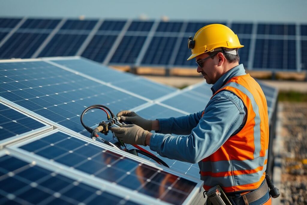 Techniker bei Wartungsarbeiten an einer Megawatt Anlage