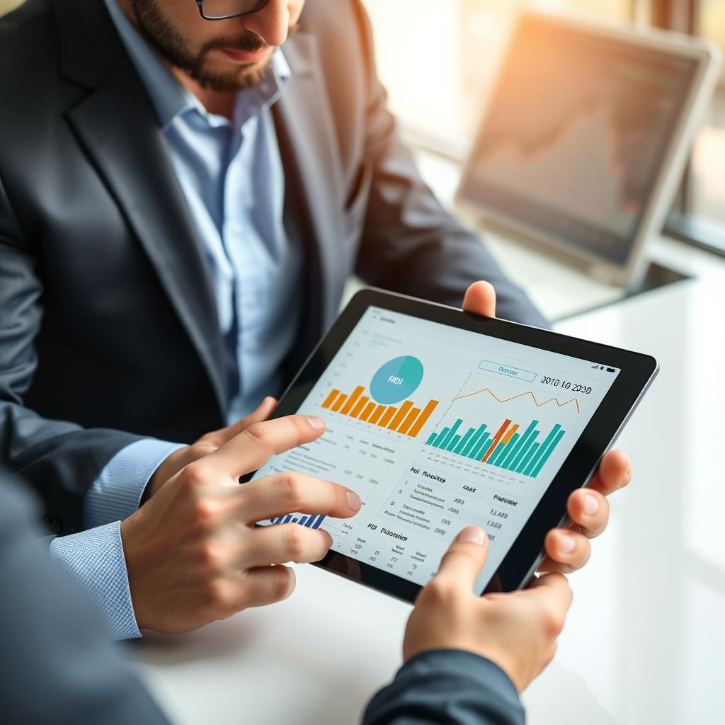 Wirtschaftlichkeitsberechnung für eine Megawatt Anlage auf einem Tablet