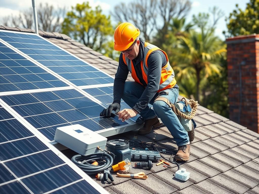 Ein Heimwerker installiert ein Komplett-Set für PV-Unterkonstruktion auf einem Schrägdach