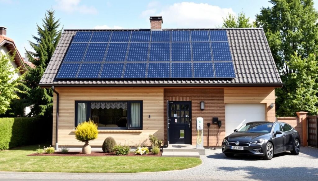 Einfamilienhaus mit Photovoltaikanlage auf dem Dach