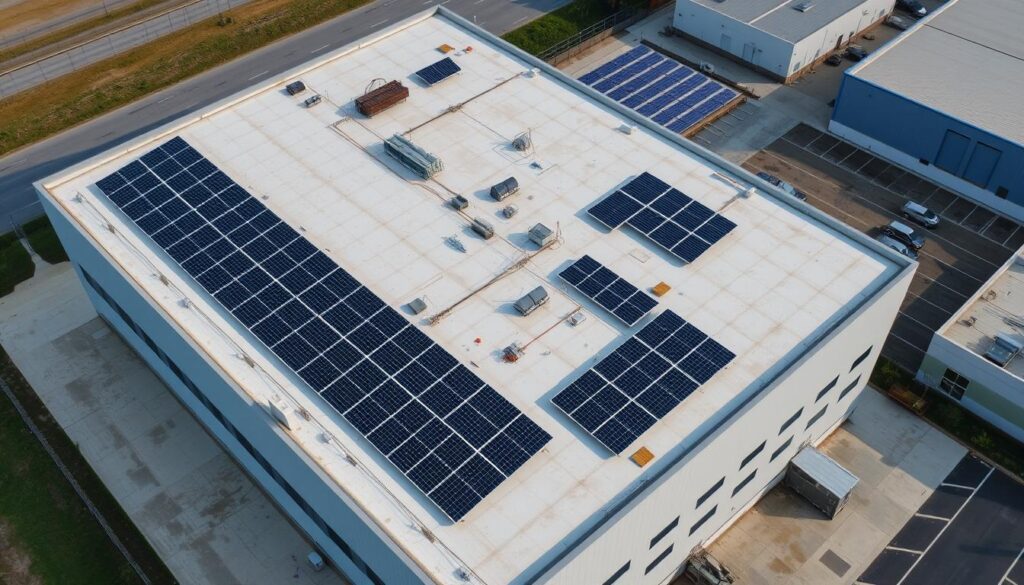 Großes Flachdach-Photovoltaikprojekt mit verschiedenen Montagesystemen im Vergleich