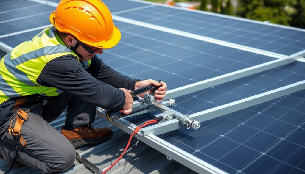 Inspektion einer PV-Unterkonstruktion auf einem Metalldach