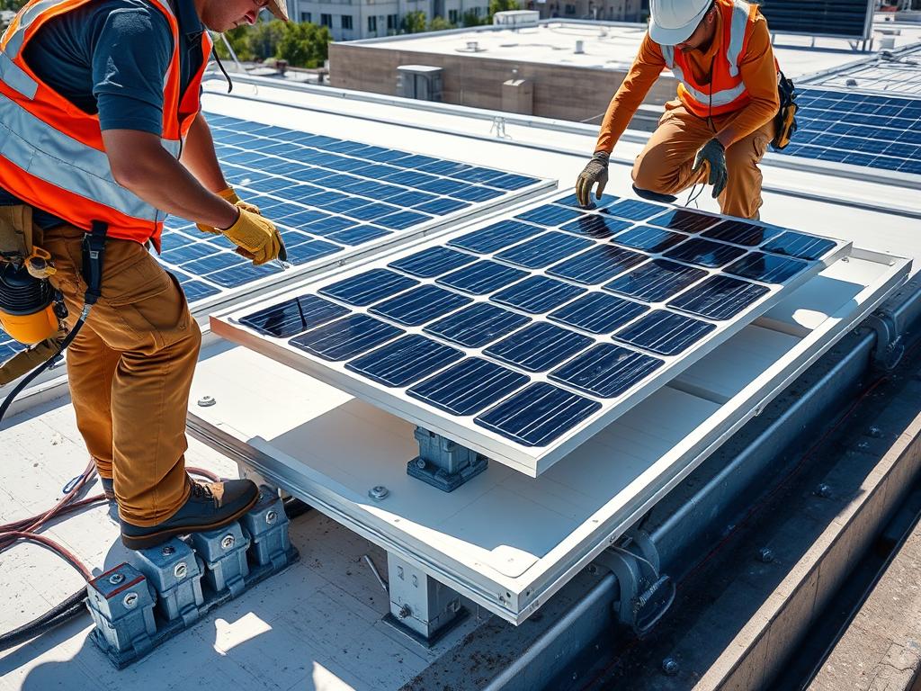 Installation einer Unterkonstruktion auf einem Gewerbedach - Checkliste PV-Planung für Gewerbe