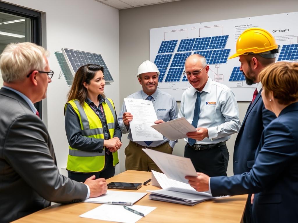Meeting zwischen Vertretern eines Stadtwerks und einem Solaranlagen-Fachbetrieb
