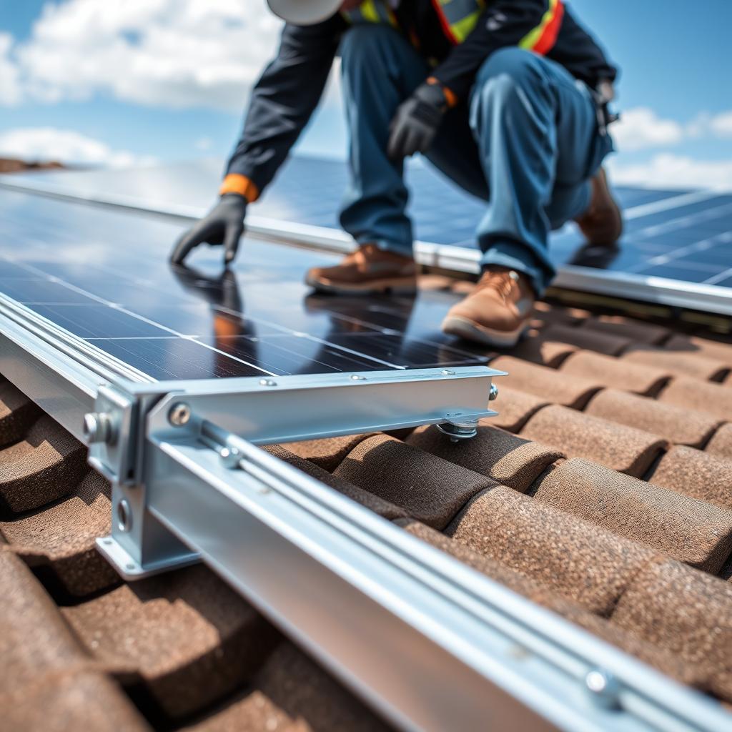 Montage der Unterkonstruktion für Solarmodule Montage der Unterkonstruktion für Solarmodule