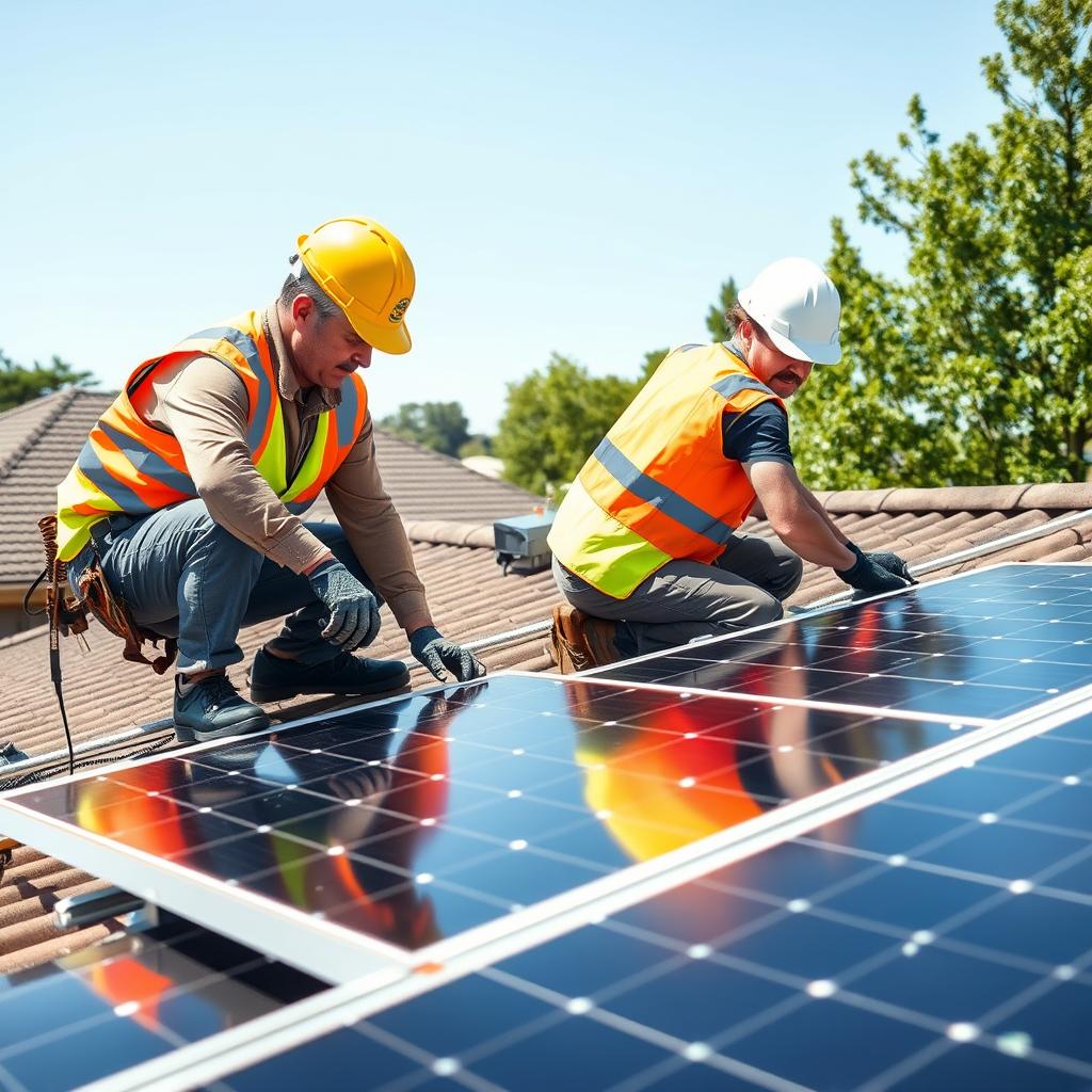 Montage von Solarmodulen auf einem Hausdach Montage von Solarmodulen auf einem Hausdach