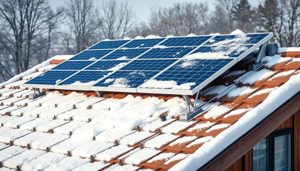 Photovoltaikanlage unter Schneelast auf einem Dach