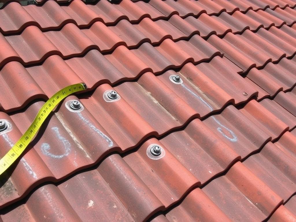 Planung der Dachhakenpositionen auf einem Ziegeldach