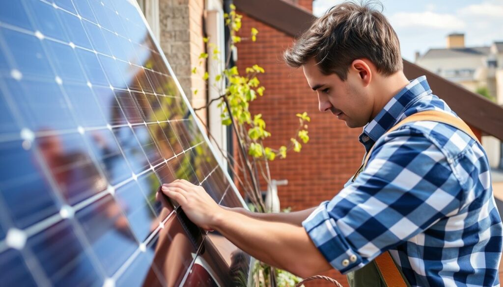 Regelmäßige Wartung eines Balkonkraftwerks am Geländer