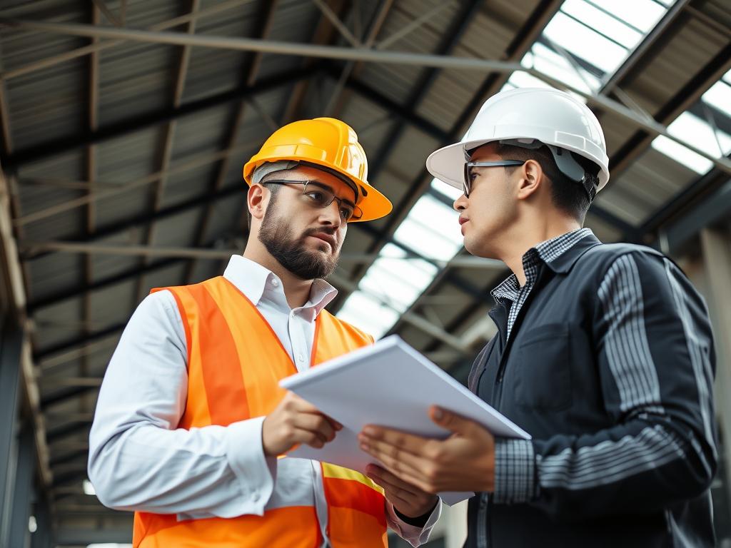 Statiker prüft die Dachkonstruktion eines Gewerbegebäudes für die Checkliste PV-Planung für Gewerbe
