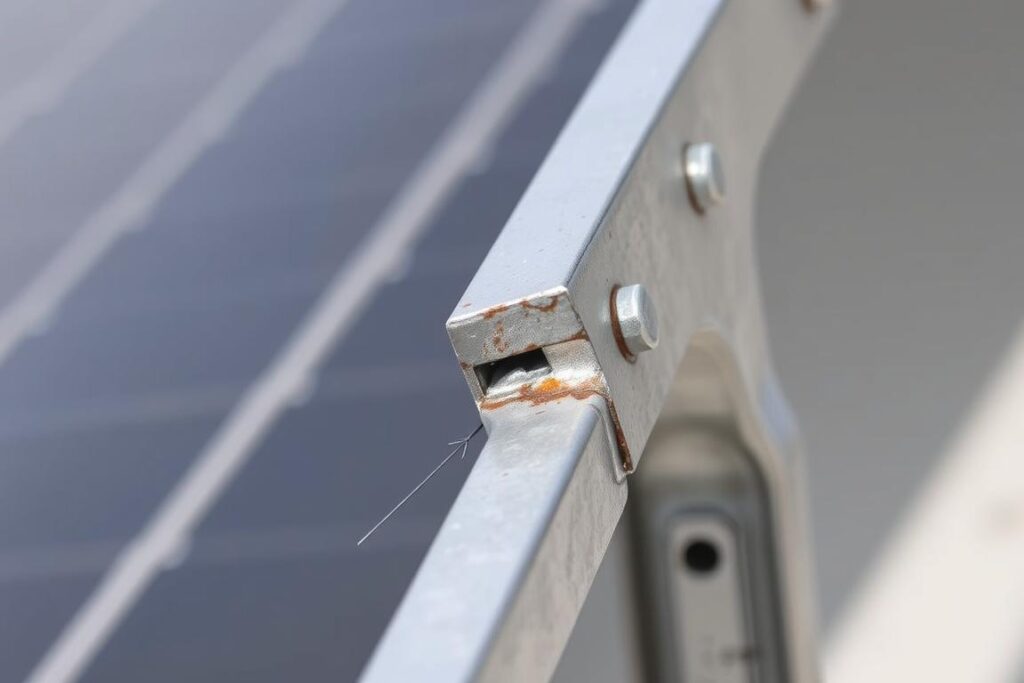 Verzinkte Stahl-Unterkonstruktion für PV-Anlage mit Detailansicht der Schnittkanten