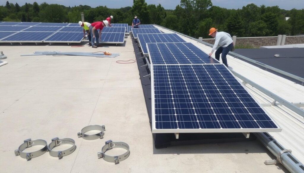 Vorbereitung der Solarmodule für die Montage auf der PV-Unterkonstruktion