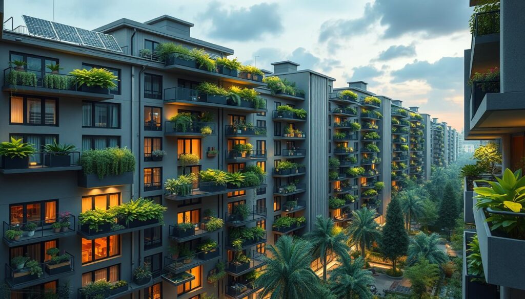 Zukunftsvision von Mehrfamilienhäusern mit Balkonkraftwerken